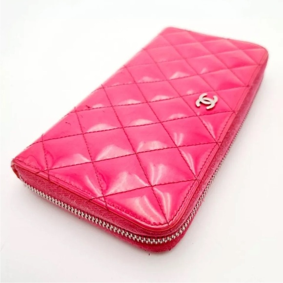 CHANEL Matelasse Patent Quilted Zippy Pink Long Wallet CC + Box - Picture 3 of 13